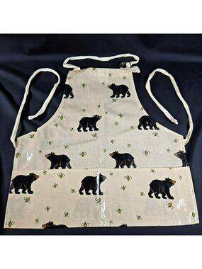 Now Designs Bear & Bee Print YOUTH Apron Cotton w PVC Coating Adjustable Pockets